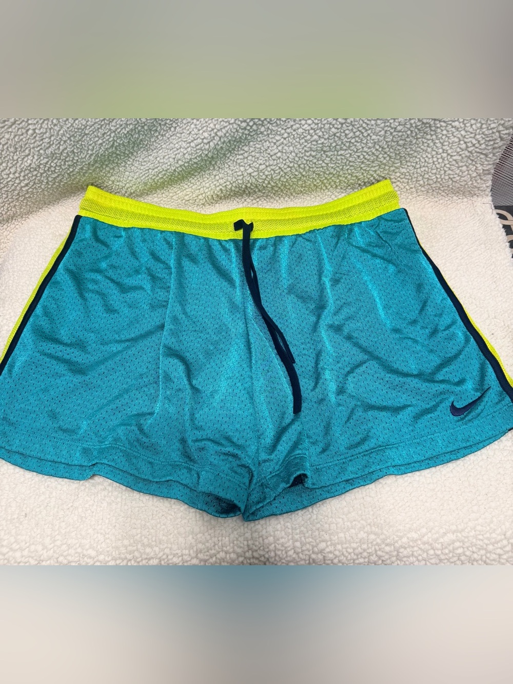Preloved Nike blue running shorts with yellow waistband Women’s size L